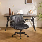 Sedia Girevole in Pelle Oliata Cerata con Braccioli Ribaltabili – Ergonomica, Girevole a 360°