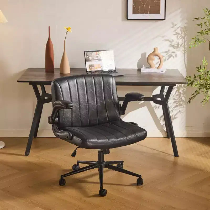 Sedia Girevole in Pelle Oliata Cerata con Braccioli Ribaltabili – Ergonomica, Girevole a 360°