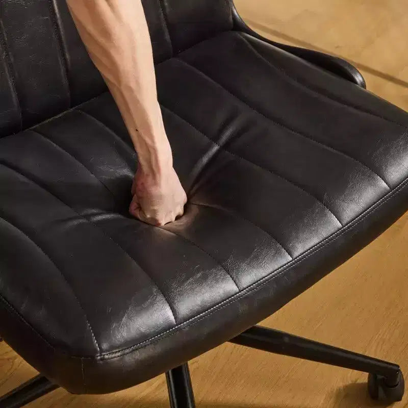 Sedia Girevole in Pelle Oliata Cerata con Braccioli Ribaltabili – Ergonomica, Girevole a 360°