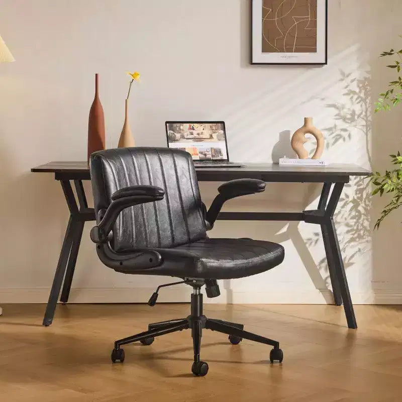 Sedia Girevole in Pelle Oliata Cerata con Braccioli Ribaltabili – Ergonomica, Girevole a 360°