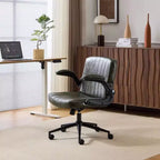 Sedia Girevole in Pelle Oliata Cerata con Braccioli Ribaltabili – Ergonomica, Girevole a 360°