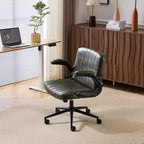 Sedia Girevole in Pelle Oliata Cerata con Braccioli Ribaltabili – Ergonomica, Girevole a 360°