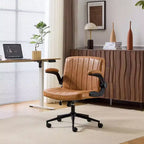 Sedia Girevole in Pelle Oliata Cerata con Braccioli Ribaltabili – Ergonomica, Girevole a 360°