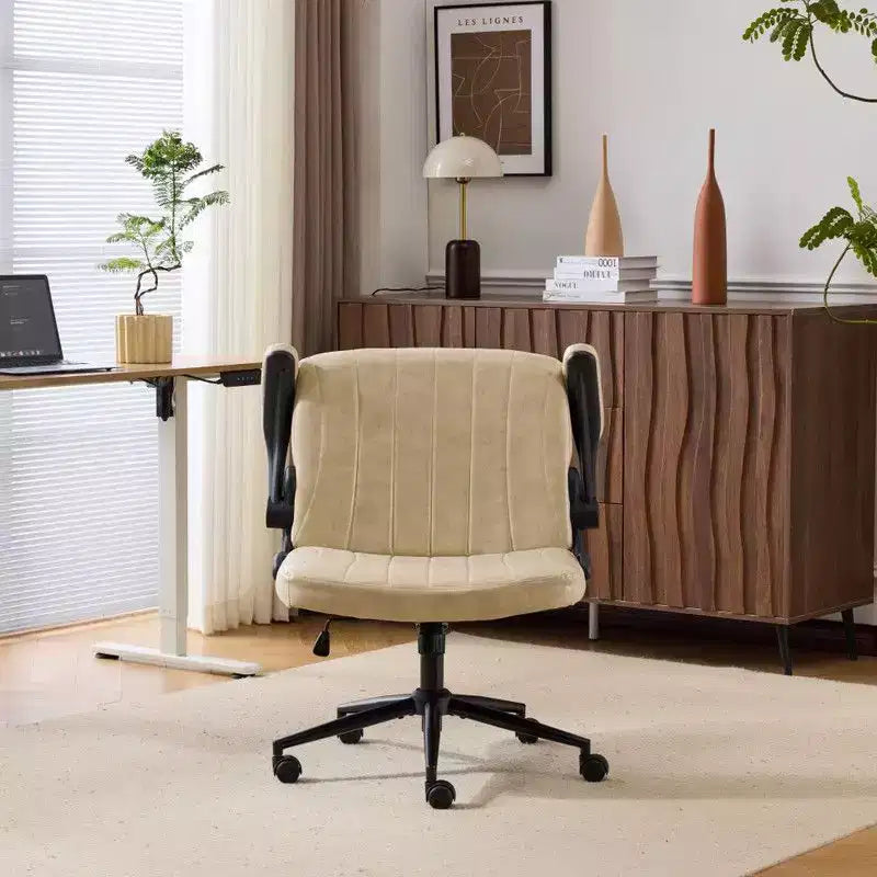 Sedia Girevole in Pelle Oliata Cerata con Braccioli Ribaltabili – Ergonomica, Girevole a 360°