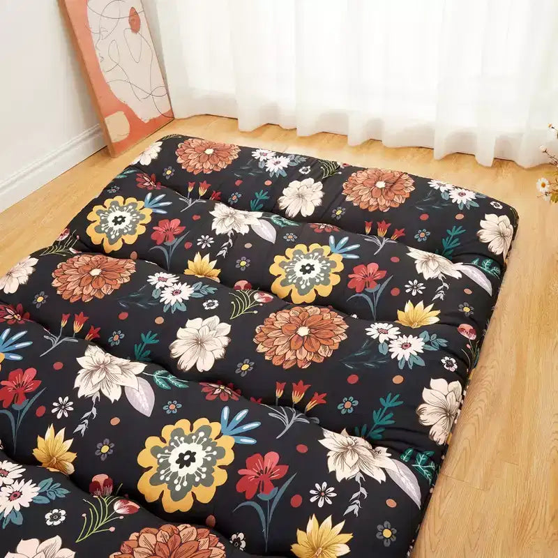 Materasso futon giapponese matrimoniale – Tatami pieghevole di 8 cm di spessore, motivo floreale nero