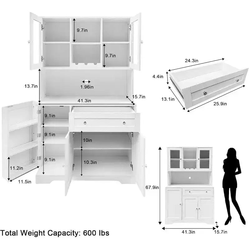 Dispensa da Cucina Alta 180 cm – Credenza/Mobile Caffè con Cassetti e Piano di Lavoro Aperto