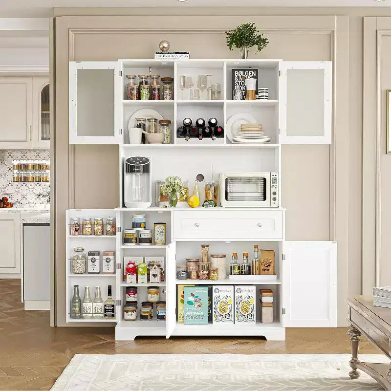 Dispensa da Cucina Alta 180 cm – Credenza/Mobile Caffè con Cassetti e Piano di Lavoro Aperto