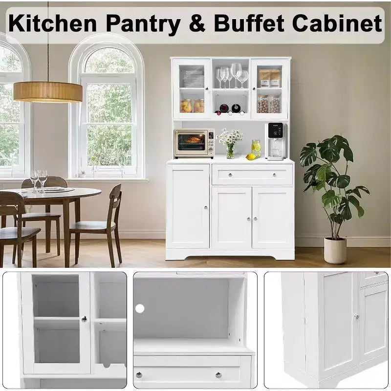 Dispensa da Cucina Alta 180 cm – Credenza/Mobile Caffè con Cassetti e Piano di Lavoro Aperto