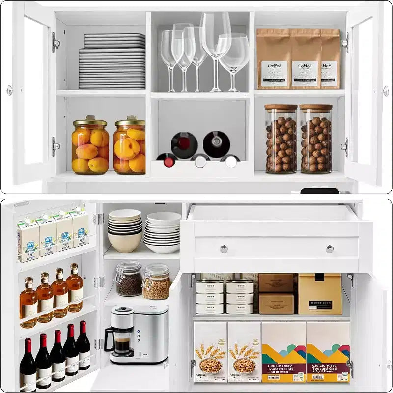 Dispensa da Cucina Alta 180 cm – Credenza/Mobile Caffè con Cassetti e Piano di Lavoro Aperto