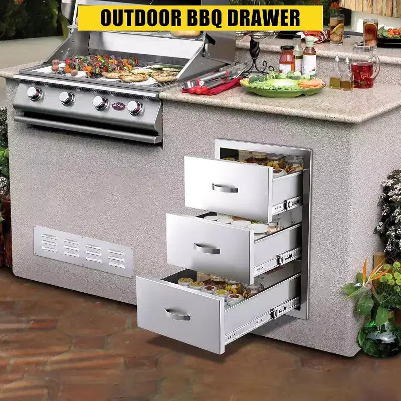 Cassetti da cucina per esterno in acciaio inossidabile – Unità a 3 cassetti a filo per barbecue