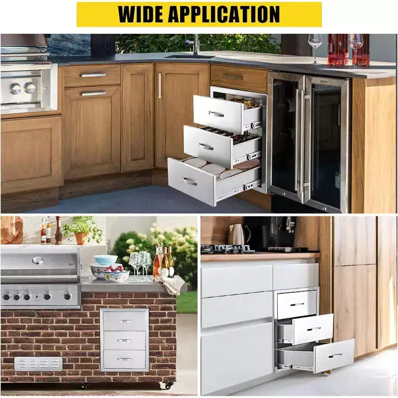 Cassetti da cucina per esterno in acciaio inossidabile – Unità a 3 cassetti a filo per barbecue