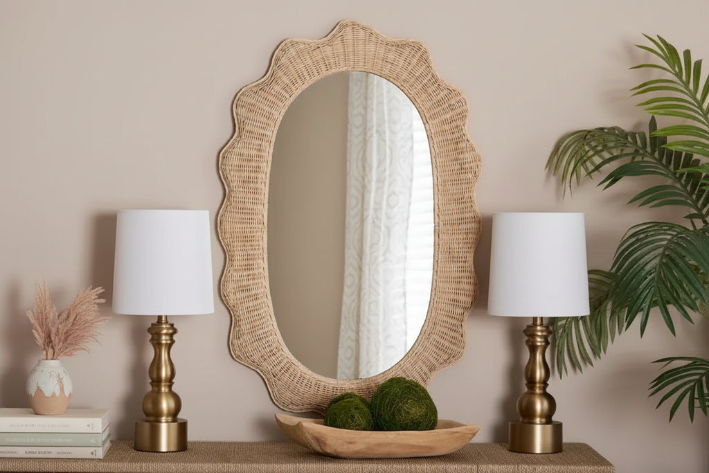 bali & pari Makoto Scalloped Natural Rattan Wall Mirror