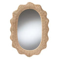 Scalloped Natural Rattan Wall Mirror – Oval Boho Coastal, 37.5" High