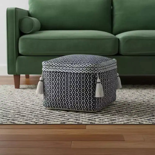 Pouf poggiapiedi ottomano geometrico in cotone blu da 45,7 cm – Versatile poggiapiedi e seduta extra