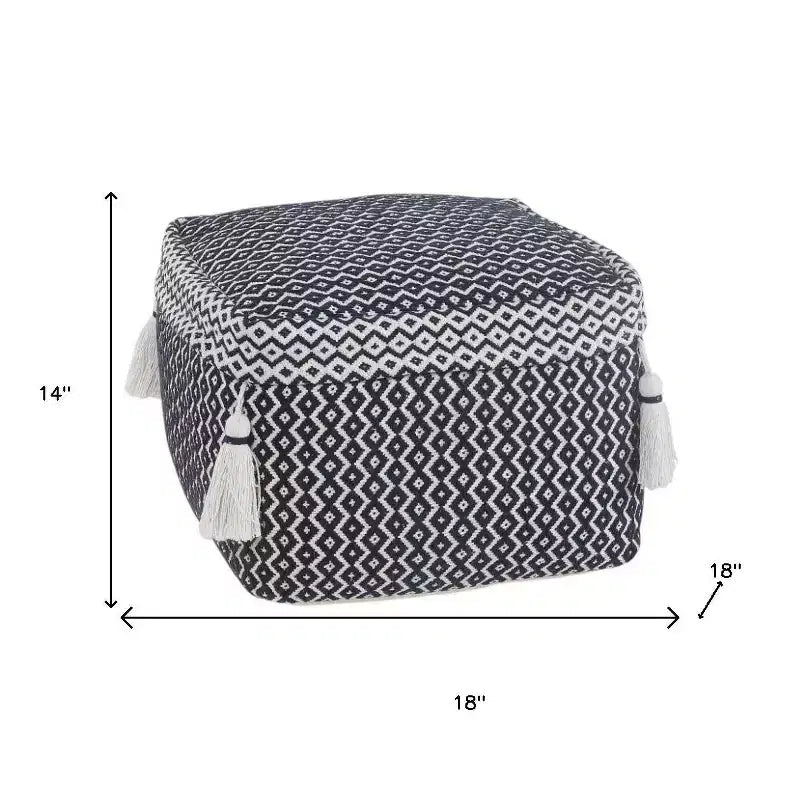 Pouf poggiapiedi ottomano geometrico in cotone blu da 45,7 cm – Versatile poggiapiedi e seduta extra