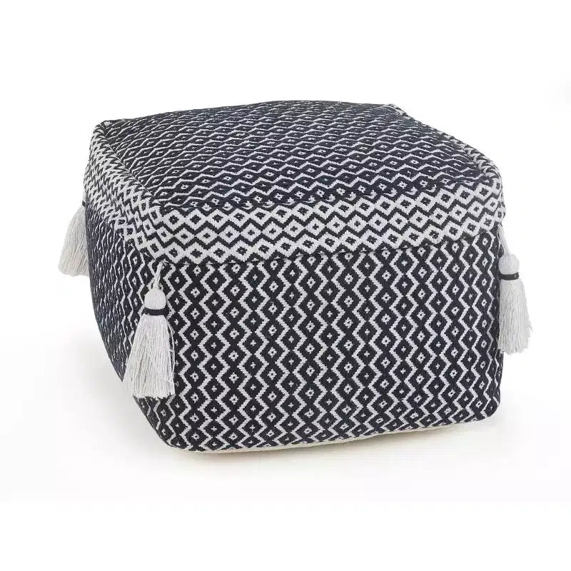 Pouf poggiapiedi ottomano geometrico in cotone blu da 45,7 cm – Versatile poggiapiedi e seduta extra