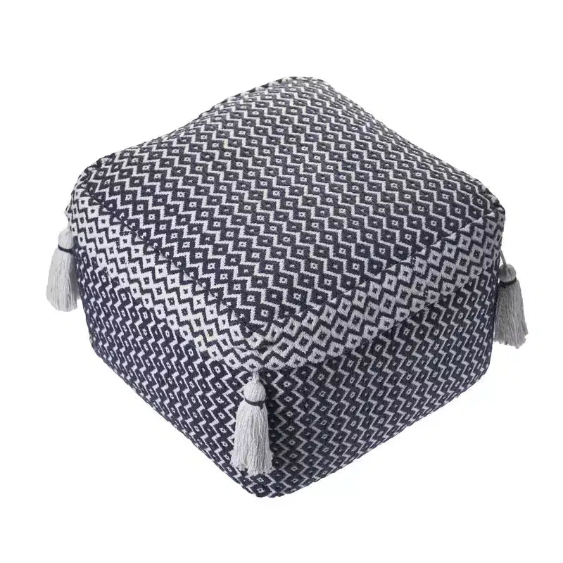 Pouf poggiapiedi ottomano geometrico in cotone blu da 45,7 cm – Versatile poggiapiedi e seduta extra