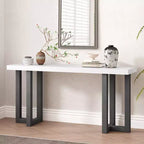Consolle Minimalista da 63" – Gambe in Legno Massello, Piano Spesso, Nera