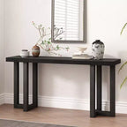 Consolle Minimalista da 63" – Gambe in Legno Massello, Piano Spesso, Nera