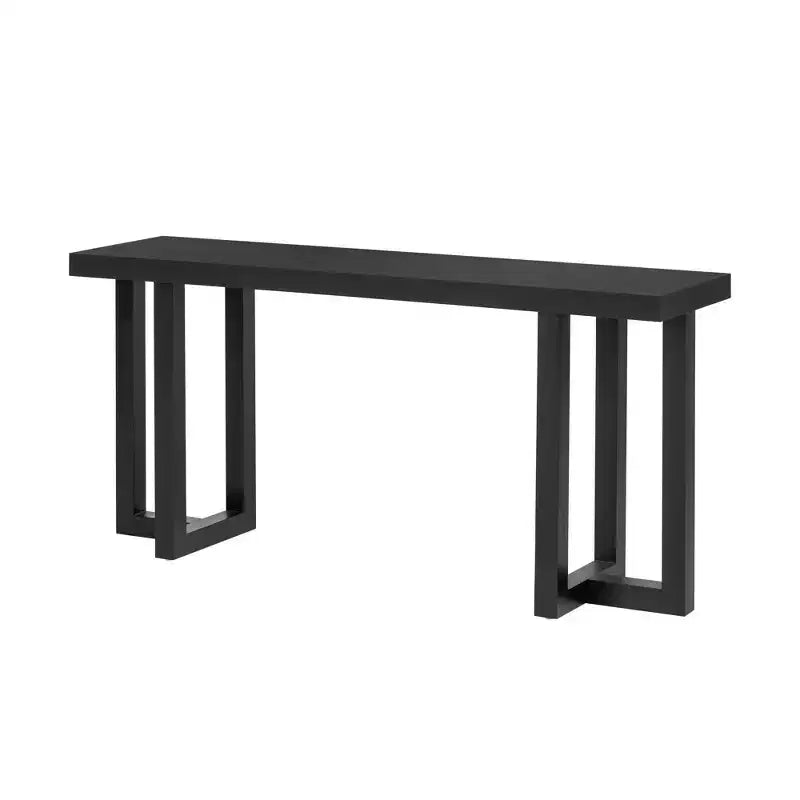 Consolle Minimalista da 63" – Gambe in Legno Massello, Piano Spesso, Nera