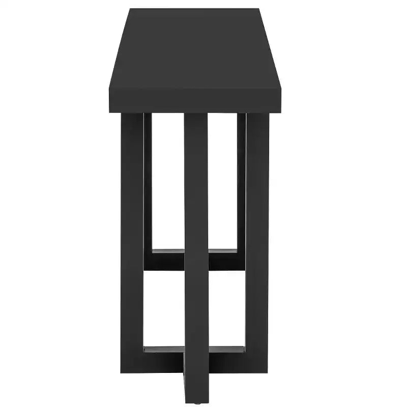 Consolle Minimalista da 63" – Gambe in Legno Massello, Piano Spesso, Nera