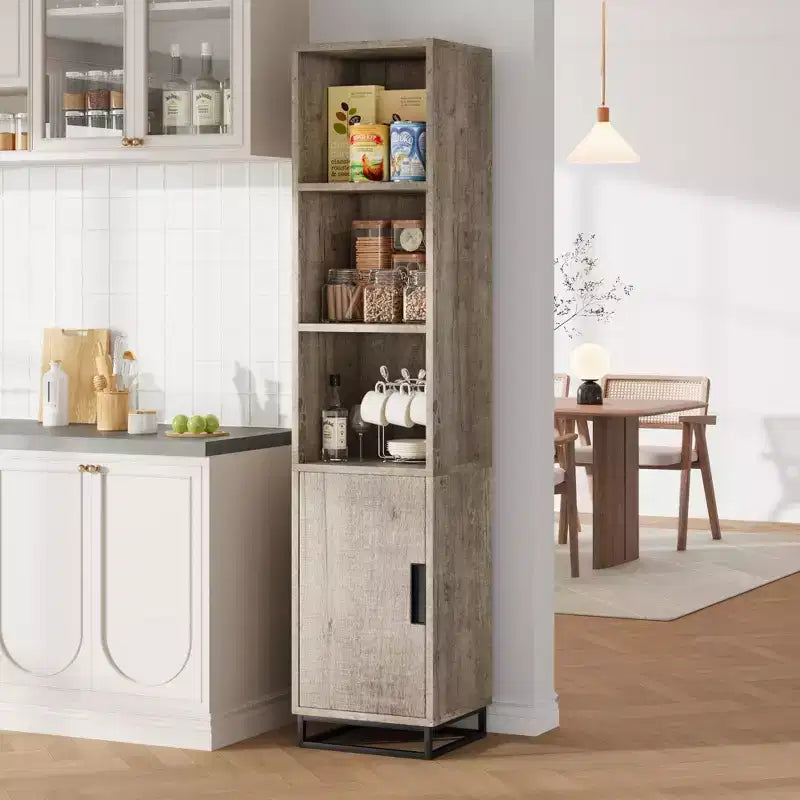 Mobiletto contenitore alto 178 cm con base con struttura in metallo e ripiani regolabili, mobiletto contenitore aperto autoportante per bagno, soggiorno