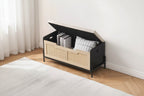 Rattan Storage Bench with Cushion, Toy Box w/2 Safety Hinges, 39.4 Toy Chest for Bedroom, Storage Bench with Storage, Shoe Bench, for Living Room