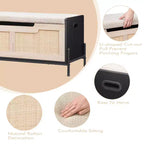 Panca Contenitore in Rattan con Cuscino, Contenitore per Giocattoli con 2 Cerniere di Sicurezza, Panca Contenitore da 100 cm per Camera da Letto, Panca Portaoggetti con Contenitore, Scarpiera, per Soggiorno