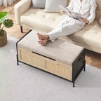 Panca Contenitore in Rattan con Cuscino, Contenitore per Giocattoli con 2 Cerniere di Sicurezza, Panca Contenitore da 100 cm per Camera da Letto, Panca Portaoggetti con Contenitore, Scarpiera, per Soggiorno