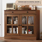Mobile dispensa da cucina, 2 ante in vetro, buffet, cassetti laterali, con ripiani regolabili per sala da pranzo, cucina, ingresso