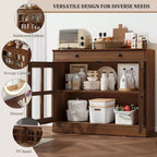 Mobile dispensa da cucina, 2 ante in vetro, buffet, cassetti laterali, con ripiani regolabili per sala da pranzo, cucina, ingresso