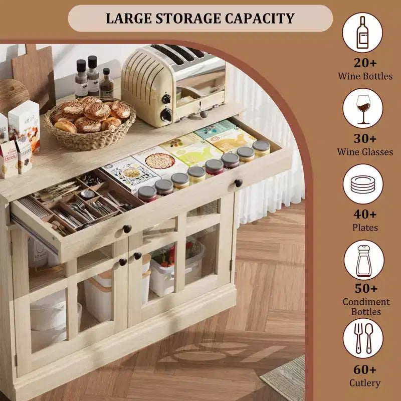 Mobile dispensa da cucina, 2 ante in vetro, buffet, cassetti laterali, con ripiani regolabili per sala da pranzo, cucina, ingresso