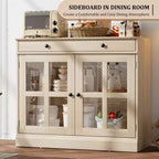 Mobile dispensa da cucina, 2 ante in vetro, buffet, cassetti laterali, con ripiani regolabili per sala da pranzo, cucina, ingresso