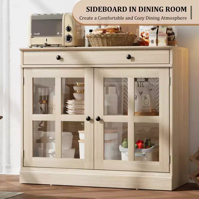 Mobile dispensa da cucina, 2 ante in vetro, buffet, cassetti laterali, con ripiani regolabili per sala da pranzo, cucina, ingresso