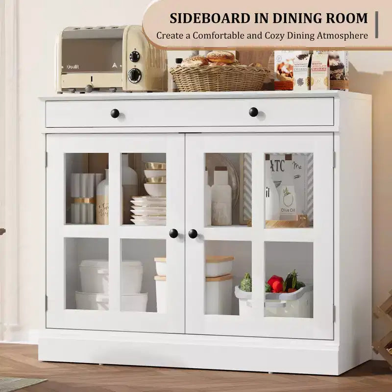 Mobile dispensa da cucina, 2 ante in vetro, buffet, cassetti laterali, con ripiani regolabili per sala da pranzo, cucina, ingresso