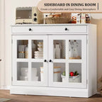 Mobile dispensa da cucina, 2 ante in vetro, buffet, cassetti laterali, con ripiani regolabili per sala da pranzo, cucina, ingresso