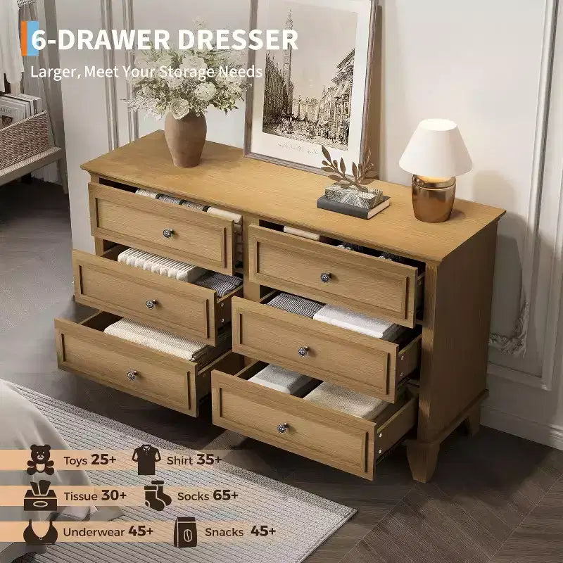 Cassettiera a 6 cassetti, mobile contenitore in legno con maniglie in metallo, cassettiera ampia moderna/mobile TV, per camera da letto, soggiorno, ingresso