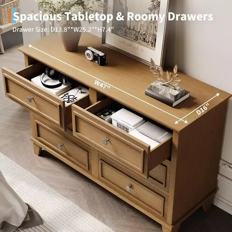 Cassettiera a 6 cassetti, mobile contenitore in legno con maniglie in metallo, cassettiera ampia moderna/mobile TV, per camera da letto, soggiorno, ingresso