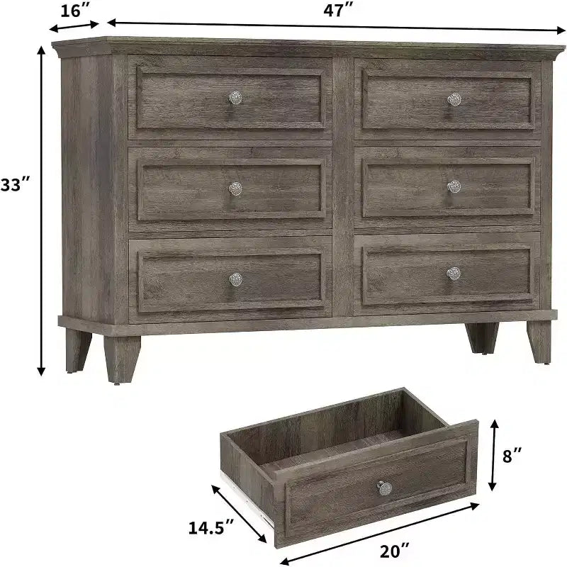 Cassettiera a 6 cassetti, mobile contenitore in legno con maniglie in metallo, cassettiera ampia moderna/mobile TV, per camera da letto, soggiorno, ingresso