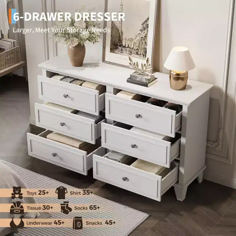 Cassettiera a 6 cassetti, mobile contenitore in legno con maniglie in metallo, cassettiera ampia moderna/mobile TV, per camera da letto, soggiorno, ingresso