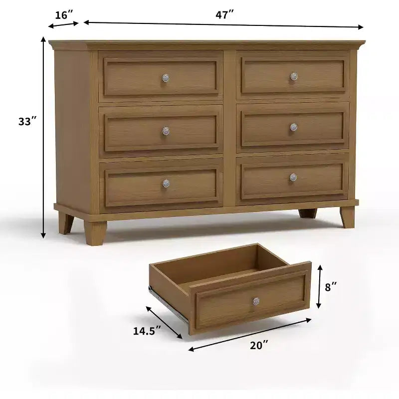 Cassettiera a 6 cassetti, mobile contenitore in legno con maniglie in metallo, cassettiera ampia moderna/mobile TV, per camera da letto, soggiorno, ingresso
