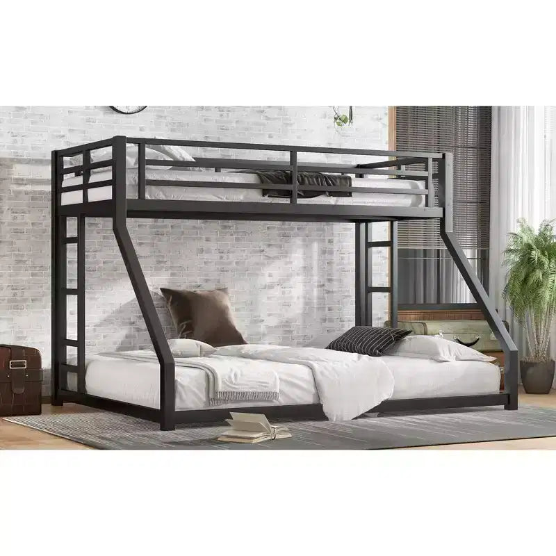 Letto a castello Twin XL su Queen con scaletta e ringhiera di sicurezza, struttura robusta insonorizzata per adolescenti e adulti, nero