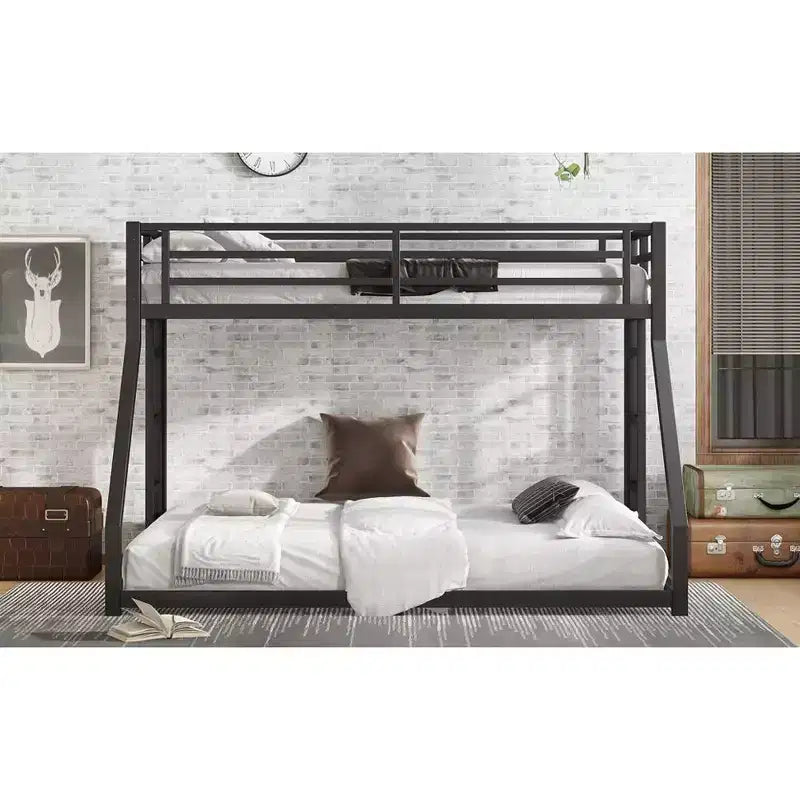 Letto a castello Twin XL su Queen con scaletta e ringhiera di sicurezza, struttura robusta insonorizzata per adolescenti e adulti, nero