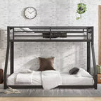 Letto a castello Twin XL su Queen con scaletta e ringhiera di sicurezza, struttura robusta insonorizzata per adolescenti e adulti, nero