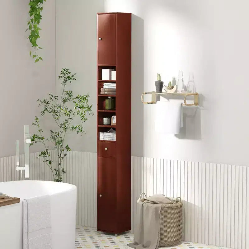Mobiletto alto e sottile per bagno, torre portabiancheria con cassetto e ripiani regolabili