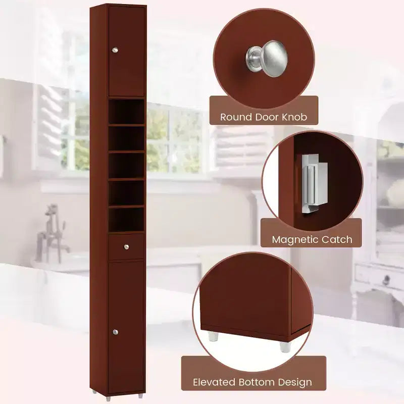 Mobiletto alto e sottile per bagno, torre portabiancheria con cassetto e ripiani regolabili