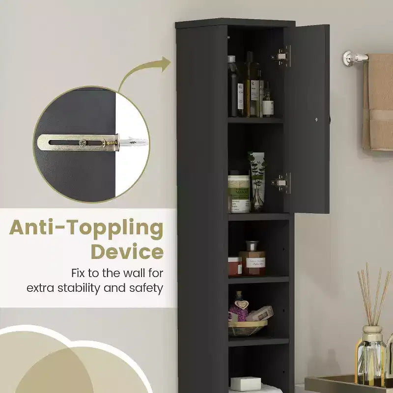 Mobiletto alto e sottile per bagno, torre portabiancheria con cassetto e ripiani regolabili