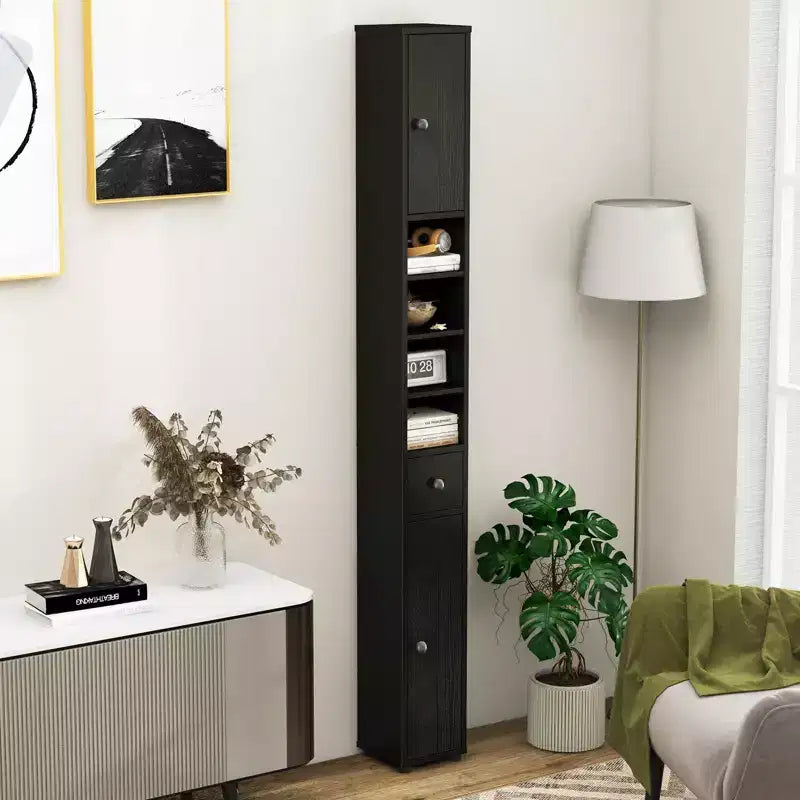 Mobiletto alto e sottile per bagno, torre portabiancheria con cassetto e ripiani regolabili