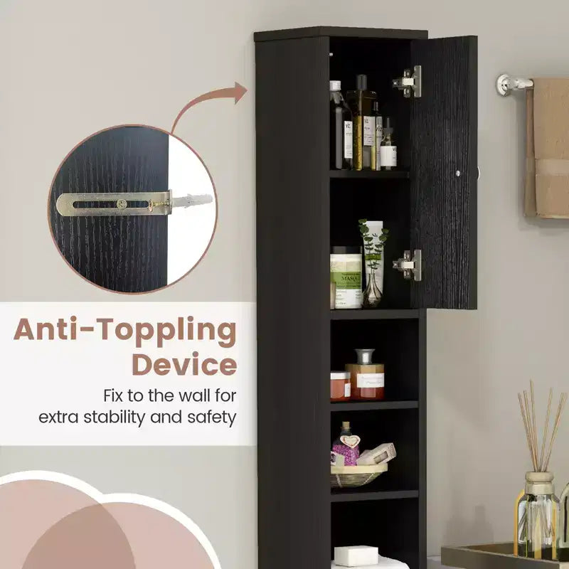 Mobiletto alto e sottile per bagno, torre portabiancheria con cassetto e ripiani regolabili