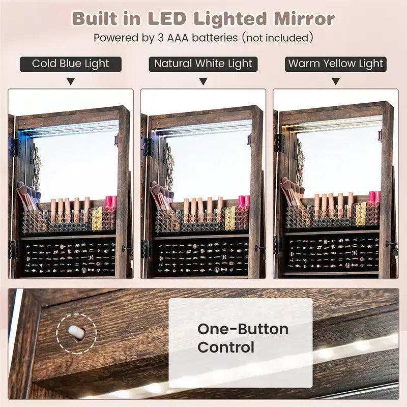 64 Mobile portagioie chiudibile a chiave con specchio e luci LED